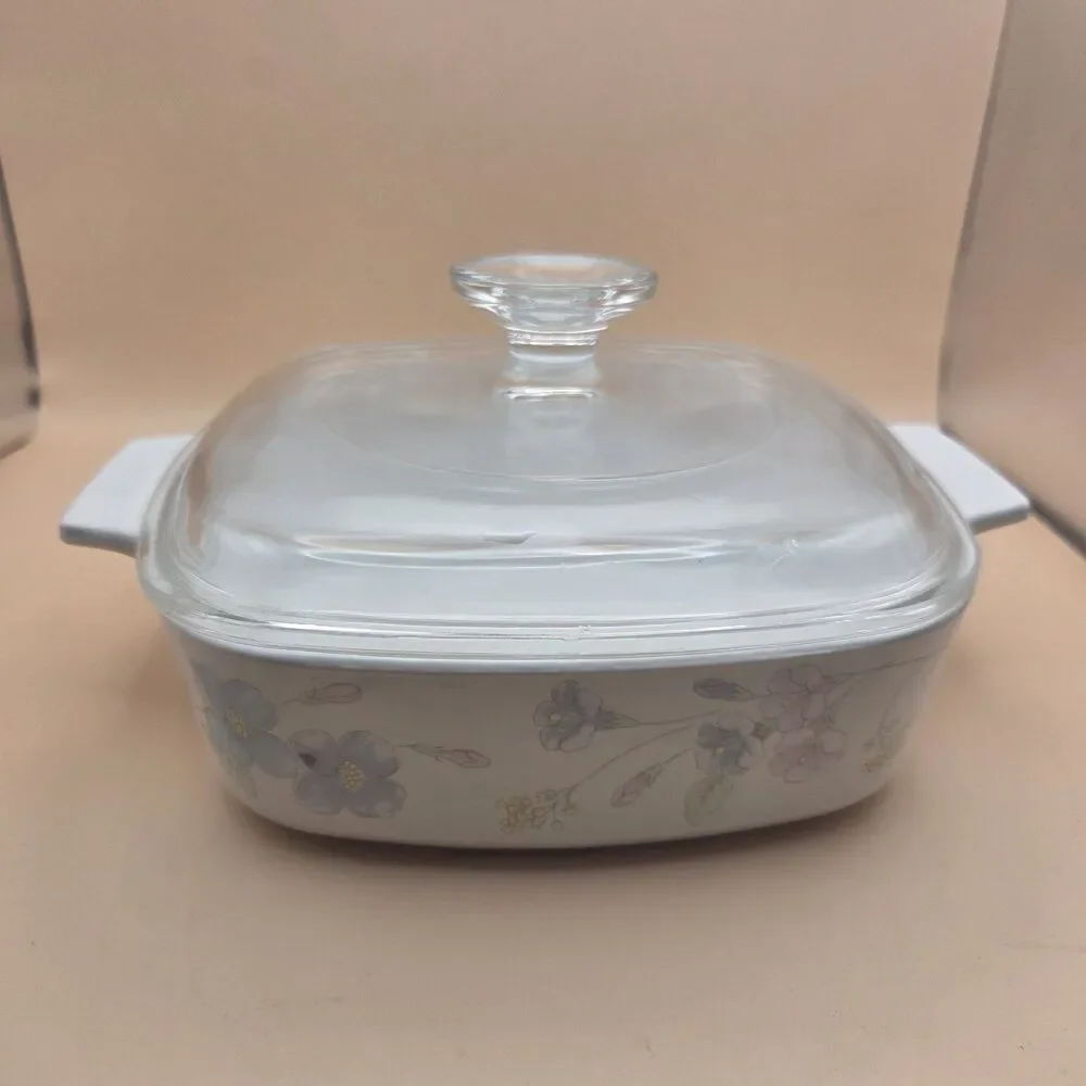 CorningWare Floral Square 1L Casserole Dish w/ Glass Lid Handle A-1-B
